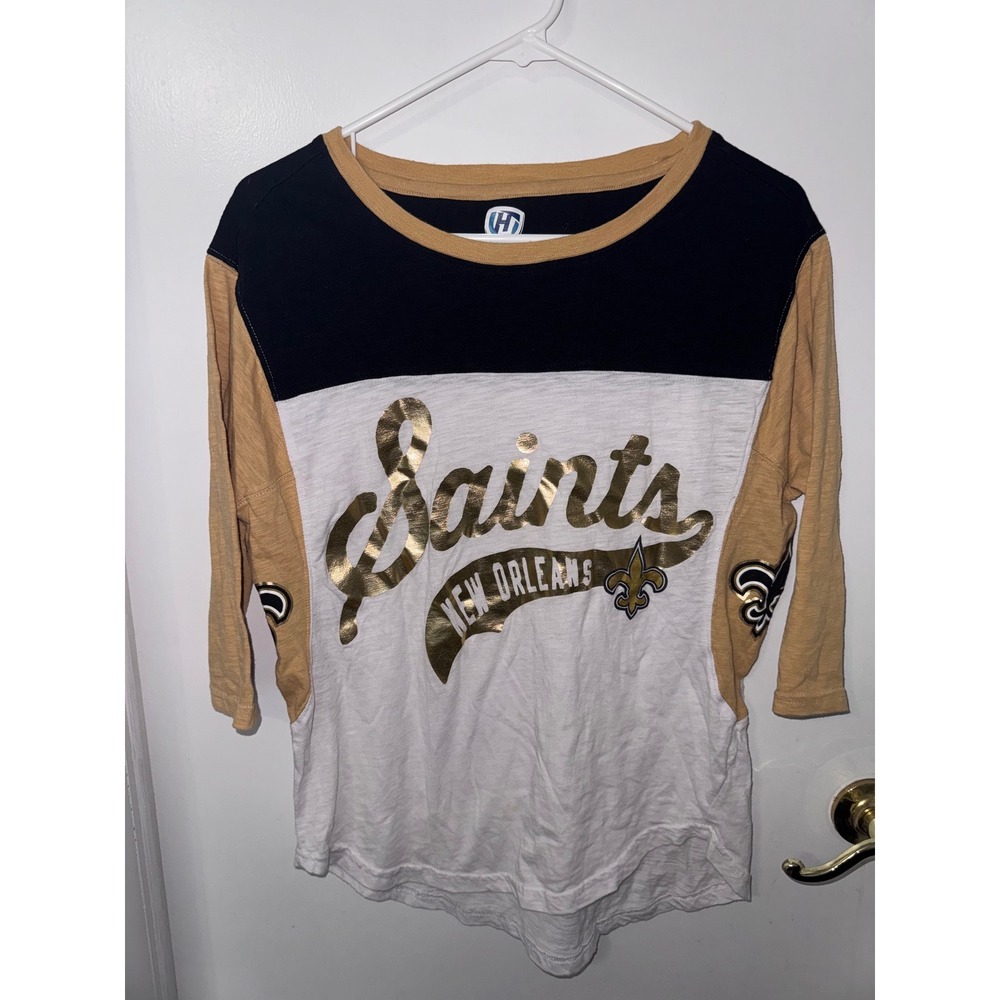 Hands High New Orleans Saints Womens Small 3/4 Sleeve Colorblock Shirt NFL Gold
